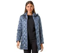 Roman Originals Wave Quilted Puffer Hooded Coat for Women UK - Ladies Everyday Autumn Winter Comfy Soft Evening Vacation Work Party Night Out - Steel Blue - Size 12
