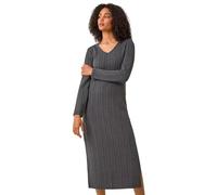 Roman Originals Wave Textured V-Neck Stretch Midi Dress for Women UK - Ladies Everyday Autumn Winter Round Neckline Comfy Soft Evening Vacation Work Party Night Out - Charcoal - Size 20