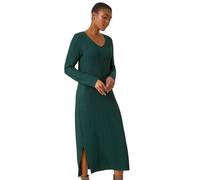 Roman Originals Wave Textured V-Neck Stretch Midi Dress for Women UK - Ladies Everyday Autumn Winter Round Neckline Comfy Soft Evening Vacation Work Party Night Out - Dark Green - Size 14