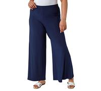 Roman Originals Wide Leg Trousers for Women UK Ladies Palazzo Pants Evening Jersey Elasticated High Waist Smart Flared Culotte Office Work Going Out Loose Crepe Bottoms - Plus Navy - Size 16