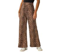 Roman Originals Wide Leg Trousers for Women UK Ladies Palazzo Pants Evening Jersey Elasticated High Waist Smart Flared Culotte Office Work Going Out Loose Crepe Bottoms - Leopard Tan - Size 20