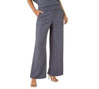 Roman Originals Wide Leg Trousers for Women UK Ladies Palazzo Pants Evening Jersey Elasticated High Waist Smart Flared Culotte Office Work Going Out Loose Crepe Bottoms - Metallic Navy - Size 14