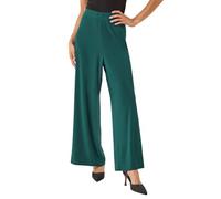 Roman Originals Wide Leg Trousers for Women UK Ladies Palazzo Pants Evening Jersey Elasticated High Waist Smart Flared Culotte Office Work Going Out Loose Crepe Bottoms - Petite Teal - Size 18