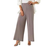 Roman Originals Wide Leg Trousers for Women UK Ladies Palazzo Pants Evening Jersey Elasticated High Waist Smart Flared Culotte Office Work Going Out Loose Crepe Bottoms - Petite Taupe - Size 14