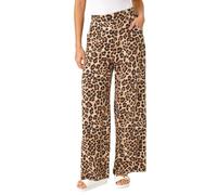 Roman Originals Wide Leg Trousers for Women UK Ladies Palazzo Pants Evening Jersey Elasticated High Waist Smart Flared Culotte Office Work Going Out Loose Crepe Bottoms - Camel Leopard - Size 18