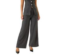 Roman Originals Wide Leg Trousers for Women UK Ladies Palazzo Pants Evening Jersey Elasticated High Waist Smart Flared Culotte Office Work Going Out Loose Crepe Bottoms - Stripe Black - Size 18