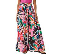 Roman Originals Wide Leg Trousers for Women UK - Ladies Palazzo Pants Floral Print Abstract Everyday Holiday Spring Summer Comfy Soft Evening Vacation Work Party - Pink - Size 12