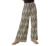 Roman Originals Wide Leg Trousers for Women UK - Ladies Palazzo Pants Floral Print Abstract Everyday Holiday Spring Summer Comfy Soft Evening Vacation Work Party - Mono Black - Size 10