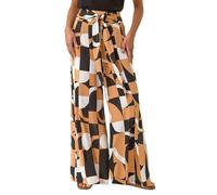 Roman Originals Wide Leg Trousers for Women UK - Ladies Palazzo Pants Floral Print Abstract Everyday Holiday Spring Summer Comfy Soft Evening Vacation Work Party - Camel - Size 12