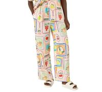 Roman Originals Wide Leg Trousers for Women UK - Ladies Palazzo Pants Floral Print Abstract Everyday Holiday Spring Summer Comfy Soft Evening Vacation Work Party - Ivory Fruit - Size 16