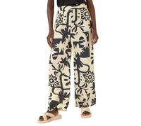 Roman Originals Wide Leg Trousers for Women UK - Ladies Palazzo Pants Floral Print Abstract Everyday Holiday Spring Summer Comfy Soft Evening Vacation Work Party - Ivory Noir - Size 14