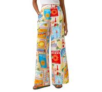 Roman Originals Wide Leg Trousers for Women UK - Ladies Palazzo Pants Floral Print Abstract Everyday Holiday Spring Summer Comfy Soft Evening Vacation Work Party - Ivory Multi - Size 12