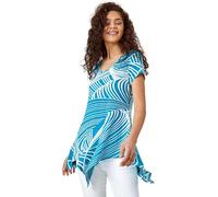 Roman Originals Women Asymmetric Top Ladies Hanky Hem Blouse Stretchy Tunic Occasion Smart Casual Summer Sprint Winter Autumn Cocktail Party Evening 3/4 Short Sleeve - Teal - Size 10