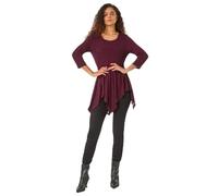 Roman Originals Women Asymmetric Top Ladies Hanky Hem Blouse Stretchy Tunic Occasion Smart Casual Summer Sprint Winter Autumn Cocktail Party Evening 3/4 Short Sleeve - Red Noir - Size 10