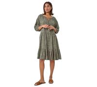 Roman Originals Women Broderie Tiered Smock Dress - Ladies Spring Holiday Summer Casual V-Neckline Short Sleeve Relaxed Lined Comfy Dresses Cotton Frill - Khaki - Size 10