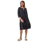 Roman Originals Women Broderie Tiered Smock Dress - Ladies Spring Holiday Summer Casual V-Neckline Short Sleeve Relaxed Lined Comfy Dresses Cotton Frill - Black - Size 18