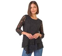 Roman Originals Women Burnout Spot Print Asymmetric Top - Ladies Stretch Jersey Round Neck 3/4 Length Sleeves Lettuce Hem Daywear Tops - Burnout Black - Size 14