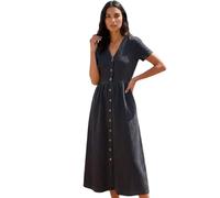 Roman Originals Women Button Through Dress - Ladies Summer Beach Ditsy Spot Midi Maxi Spring Everyday Evening Work Holiday Vacation Short Sleeve Smart Casual - Denim Black - Size 16