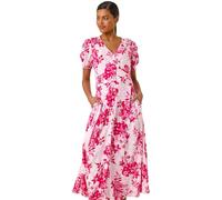 Roman Originals Women Button Through Dress - Ladies Summer Beach Ditsy Spot Midi Maxi Spring Everyday Evening Work Holiday Vacation Short Sleeve Smart Casual - Pink Floral - Size 12