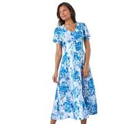 Roman Originals Women Button Through Dress - Ladies Summer Beach Ditsy Spot Midi Maxi Spring Everyday Evening Work Holiday Vacation Short Sleeve Smart Casual - Blue Ivory - Size 18