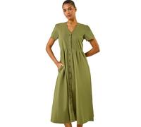Roman Originals Women Button Through Dress - Ladies Summer Beach Ditsy Spot Midi Maxi Spring Everyday Evening Work Holiday Vacation Short Sleeve Smart Casual - Twill Khaki - Size 18