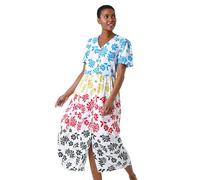 Roman Originals Women Button Through Dress - Ladies Summer Beach Ditsy Spot Midi Maxi Spring Everyday Evening Work Holiday Vacation Short Sleeve Smart Casual - Multi White - Size 10