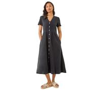 Roman Originals Women Button Through Dress - Ladies Summer Beach Ditsy Spot Midi Maxi Spring Everyday Evening Work Holiday Vacation Short Sleeve Smart Casual - Denim Black - Size 18