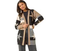 Roman Originals Women Cardigan - Ladies Longline Coatigan Tassel Open Front Cardi Winter Autumn Casual Textured Edge to Edge Yarn Patterned Comfy Work Going Out - Tan Grey - Size 14