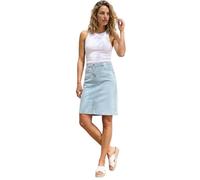 Roman Originals Women Denim Jean Cotton Skirt with Pockets - Ladies Stretch Fitted Pull up Flared A Line Casual Smart Work Office Knee Length Flattering Slimming
