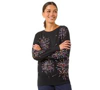 Roman Originals Women Diamante Embellished Jumper Ladies Sparkly Sequin Sweater Batwing Autumn Winter Sparkle Knit Knitwear Glittery Shiny Casual Evening Going Out Party - Noir Multi - Size 12