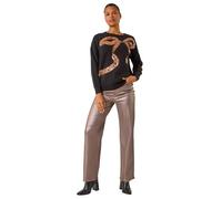 Roman Originals Women Diamante Embellished Jumper Ladies Sparkly Sequin Sweater Batwing Autumn Winter Sparkle Knit Knitwear Glittery Shiny Casual Evening Going Out Party - Black Gold - Size 12