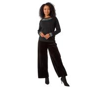 Roman Originals Women Diamante Embellished Jumper Ladies Sparkly Sequin Sweater Batwing Autumn Winter Sparkle Knit Knitwear Glittery Shiny Casual Evening Going Out Party - Petite Noir - Size 16