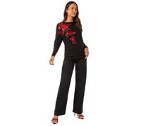 Roman Originals Women Diamante Embellished Jumper Ladies Sparkly Sequin Sweater Batwing Autumn Winter Sparkle Knit Knitwear Glittery Shiny Casual Evening Going Out Party - Noir Red - Size 12