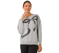 Roman Originals Women Diamante Embellished Jumper Ladies Sparkly Sequin Sweater Batwing Autumn Winter Sparkle Knit Knitwear Glittery Shiny Casual Evening Going Out Party - Grey - Size 12