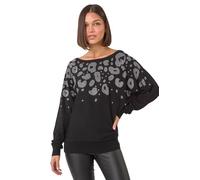 Roman Originals Women Diamante Embellished Jumper Ladies Sparkly Sweater Batwing Autumn Winter Sparkle Knit Knitwear Glittery Casual Evening Going Out Party Round Boat Neck - Noir Grey - Size 10