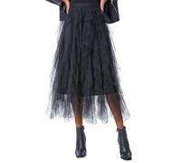 Roman Originals Women Elasticated Mesh Layered Skirt - Ladies Spring Everyday Summer Evening Vacation Work Holiday Long Sleeve Smart Casual - Black - Size 10