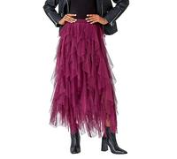 Roman Originals Women Elasticated Mesh Layered Skirt - Ladies Spring Everyday Summer Evening Vacation Work Holiday Long Sleeve Smart Casual - Wine - Size 14