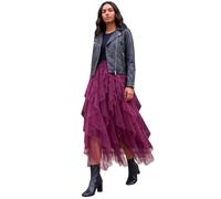 Roman Originals Women Elasticated Mesh Layered Skirt - Ladies Spring Everyday Summer Evening Vacation Work Holiday Long Sleeve Smart Casual - Wine - Size 12