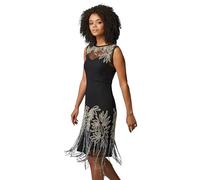 Roman Originals Women Embellished Flapper Little Black Dress - Ladies Great Gatsby 1920's Art Deco Charleston Evening Sequin Beaded Fringed Party Sleeveless Knee Length - Black - Size 18