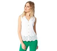 Roman Originals Women Eyelet Detail Embroidered Button Through Crinkle Blouse - Ladies Spring Summer Casual Day V-Neck Sleeveless Lace Trim Light Holiday Cruise Tops - White - Size 18