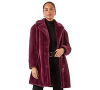 Roman Originals Women Faux Fur Coat - Ladies Jackets Teddy Bear Plush Casual Soft Fluffy Textured Oversized Warm Cosy Autumn Winter Flattering - Petite Wine - Size 14