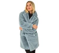 Roman Originals Women Faux Fur Coat - Ladies Jackets Teddy Bear Plush Casual Soft Fluffy Textured Oversized Warm Cosy Autumn Winter Flattering - Petite Light Blue - Size 16
