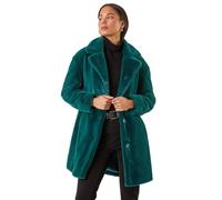 Roman Originals Women Faux Fur Coat - Ladies Jackets Teddy Bear Plush Casual Soft Fluffy Textured Oversized Warm Cosy Autumn Winter Flattering - Petite Teal - Size 14