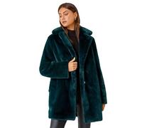 Roman Originals Women Faux Fur Coat - Ladies Jackets Teddy Bear Plush Casual Soft Fluffy Textured Oversized Warm Cosy Autumn Winter Flattering - Emerald - Size 16