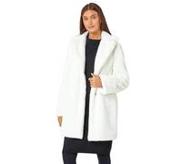 Roman Originals Women Faux Fur Coat - Ladies Jackets Teddy Bear Plush Casual Soft Fluffy Textured Oversized Warm Cosy Autumn Winter Flattering - Ivory - Size 18