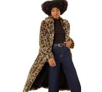 Roman Originals Women Faux Fur Coat - Ladies Jackets Teddy Bear Plush Casual Soft Fluffy Textured Oversized Warm Cosy Autumn Winter Flattering - Brown Animal - Size 16