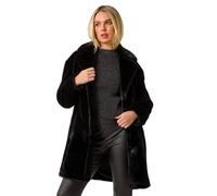 Roman Originals Women Faux Fur Coat - Ladies Jackets Teddy Bear Plush Casual Soft Fluffy Textured Oversized Warm Cosy Autumn Winter Flattering - Petite Black - Size 16