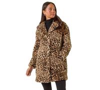 Roman Originals Women Faux Fur Coat - Ladies Jackets Teddy Bear Plush Casual Soft Fluffy Textured Oversized Warm Cosy Autumn Winter Flattering - Petite Brown - Size 12