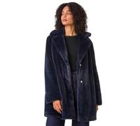 Roman Originals Women Faux Fur Coat - Ladies Jackets Teddy Bear Plush Casual Soft Fluffy Textured Oversized Warm Cosy Autumn Winter Flattering - Midnight Blue - Size 20