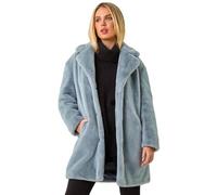Roman Originals Women Faux Fur Coat - Ladies Jackets Teddy Bear Plush Casual Soft Fluffy Textured Oversized Warm Cosy Autumn Winter Flattering - Petite Light Blue - Size 8